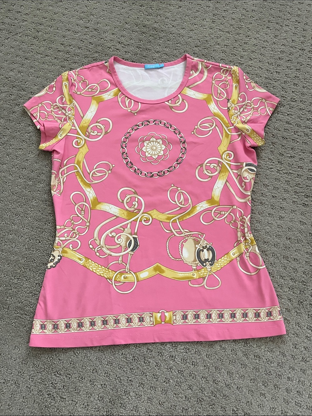J. McLaughlin Pink Short Sleeve Chain & Medallion Print Tee